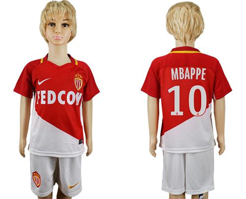 Monaco #10 Mbappe Home Kid Soccer Club Jersey - Click Image to Close